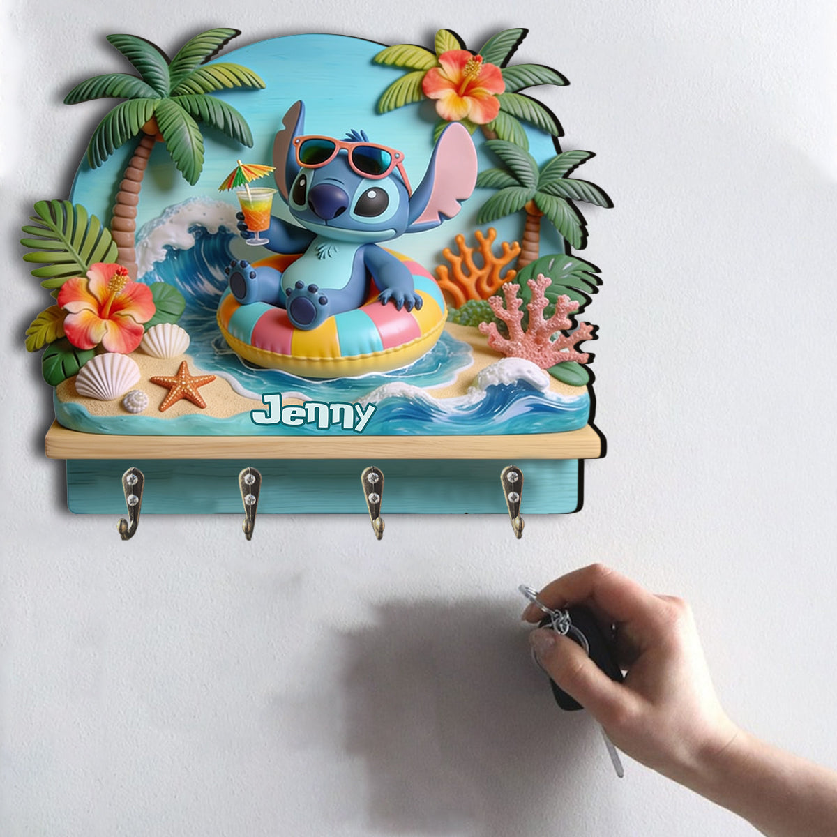 Salty Lil' Beach - Personalized Ohana Custom Shaped Hanging Rack