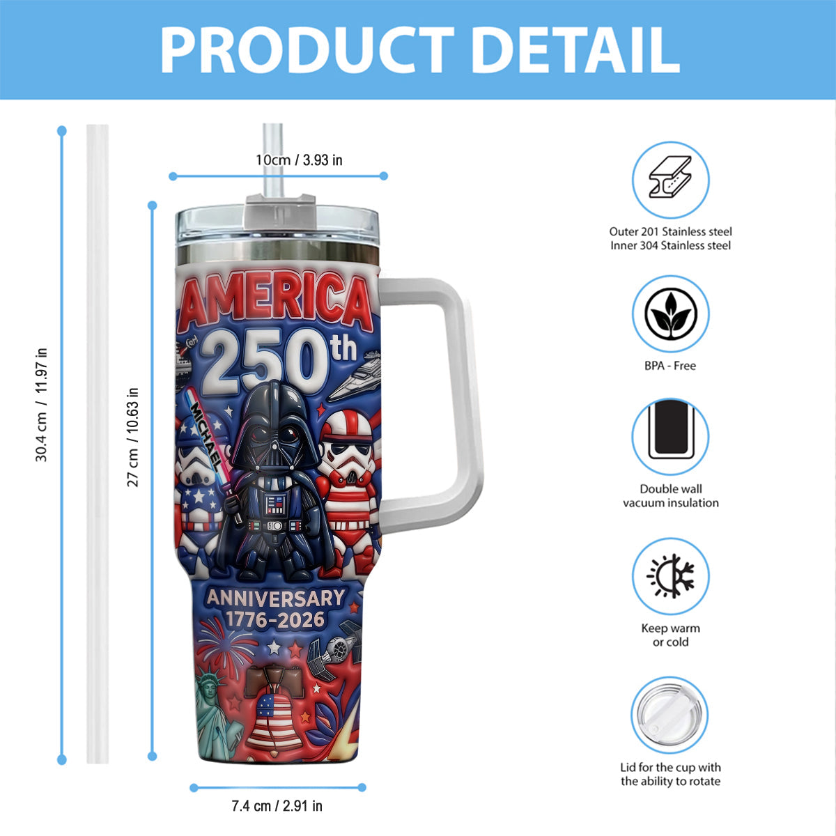 Galaxy USA 250th Anniversary - Personalized The Force Tumbler With Handle