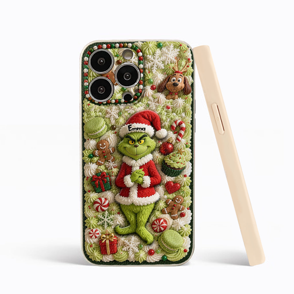 Christmas Green Character - Personalized Stole Christmas 3D Embossed Leather Phone Case