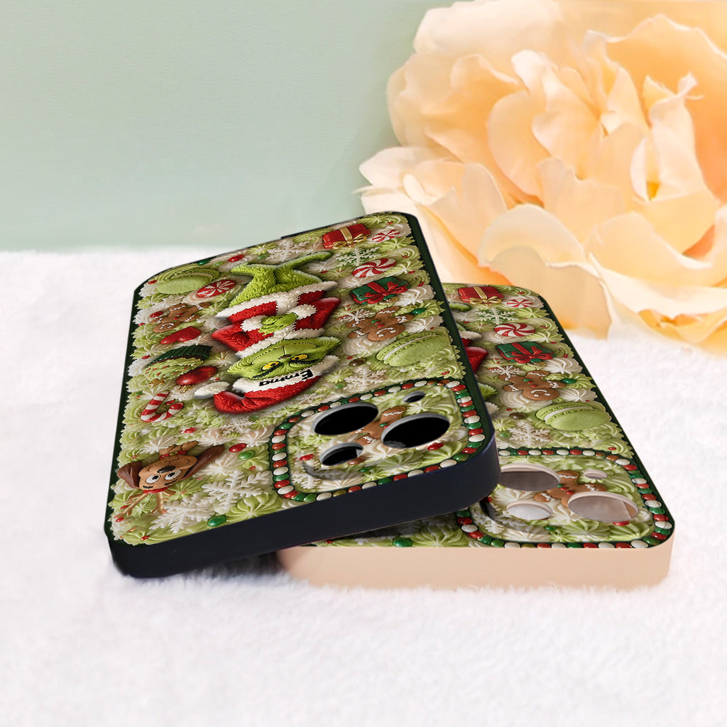 Christmas Green Character - Personalized Stole Christmas 3D Embossed Leather Phone Case