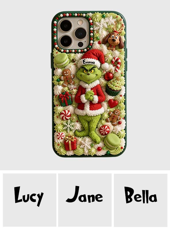 Christmas Green Character - Personalized Stole Christmas 3D Embossed Leather Phone Case