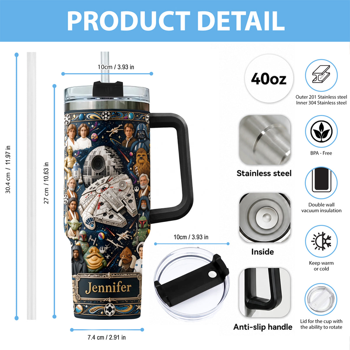 Star Ships - Personalized The Force Tumbler With Handle