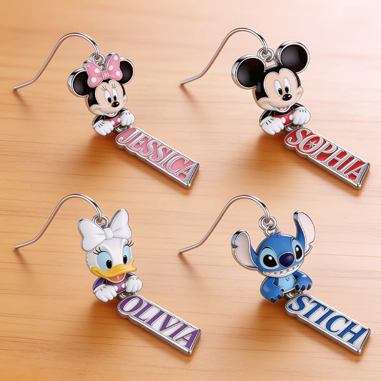 Any Character, Any Name, Preview Instantly - Personalized Mouse Earrings With Card