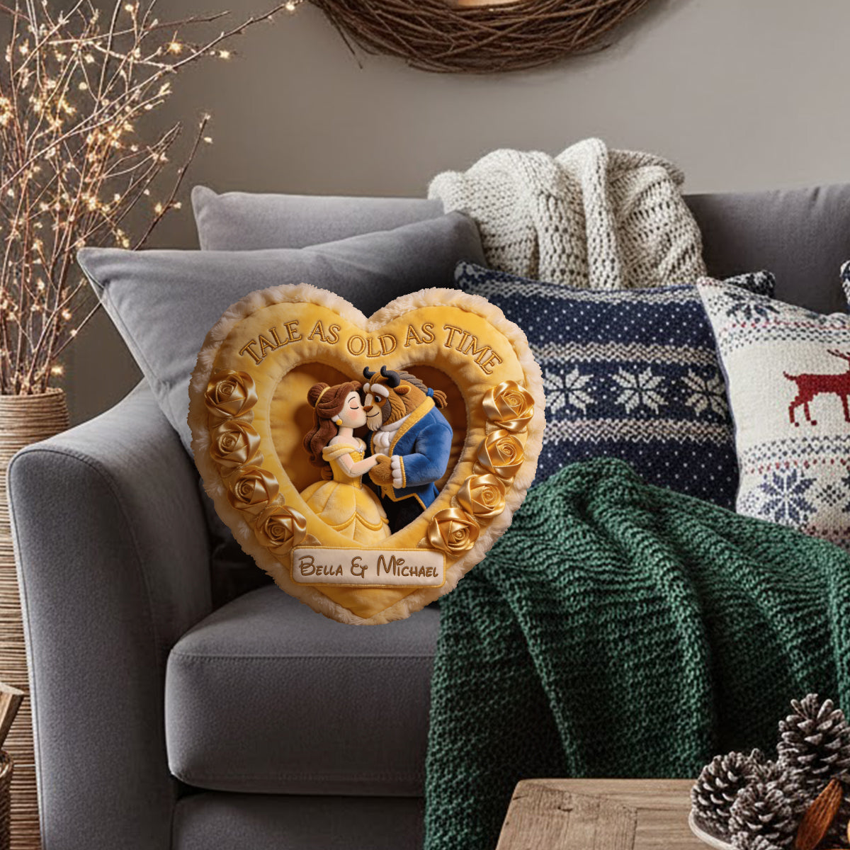 Tale As Old As Time - Personalized Beauty And The Beast Faux Fur Shaped Pillow