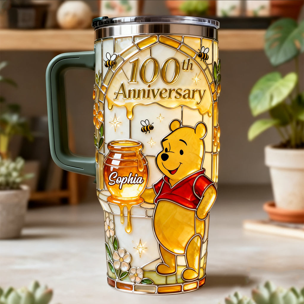 Honey Bear 100th Anniversary - Personalized Yellow Bear Tumbler With Handle