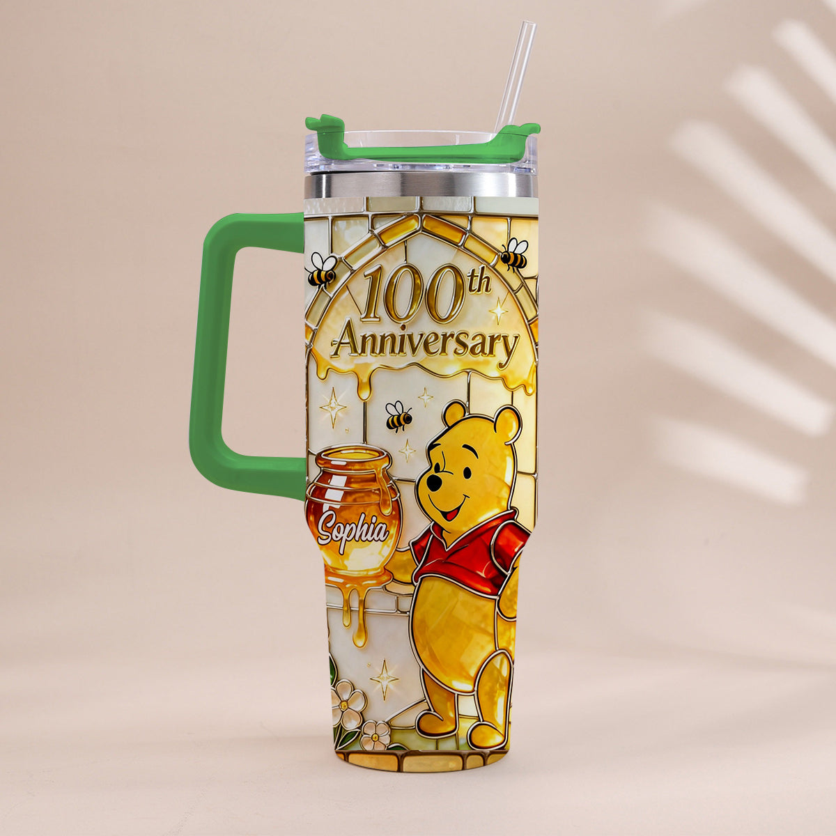 Honey Bear 100th Anniversary - Personalized Yellow Bear Tumbler With Handle
