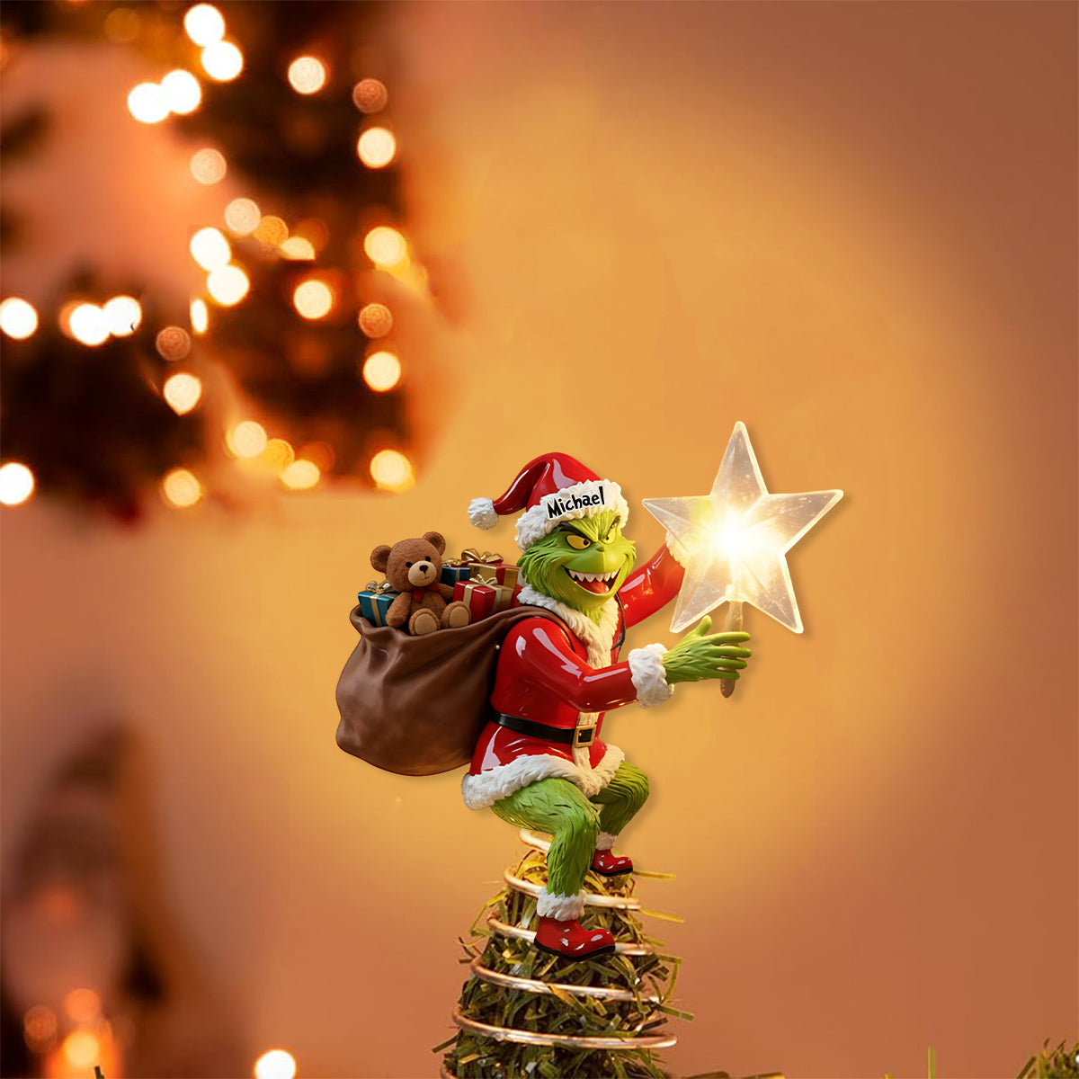 Merry Grinchmas - Personalized Stole Christmas LED Light Tree Topper