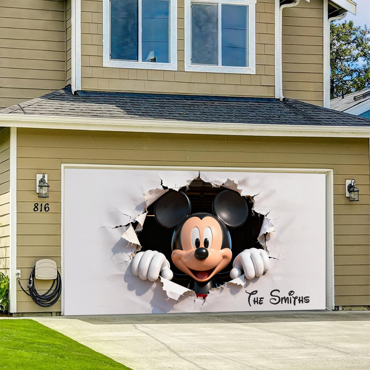 Peeking Mouse Head - Personalized Mouse Garage Door Banner