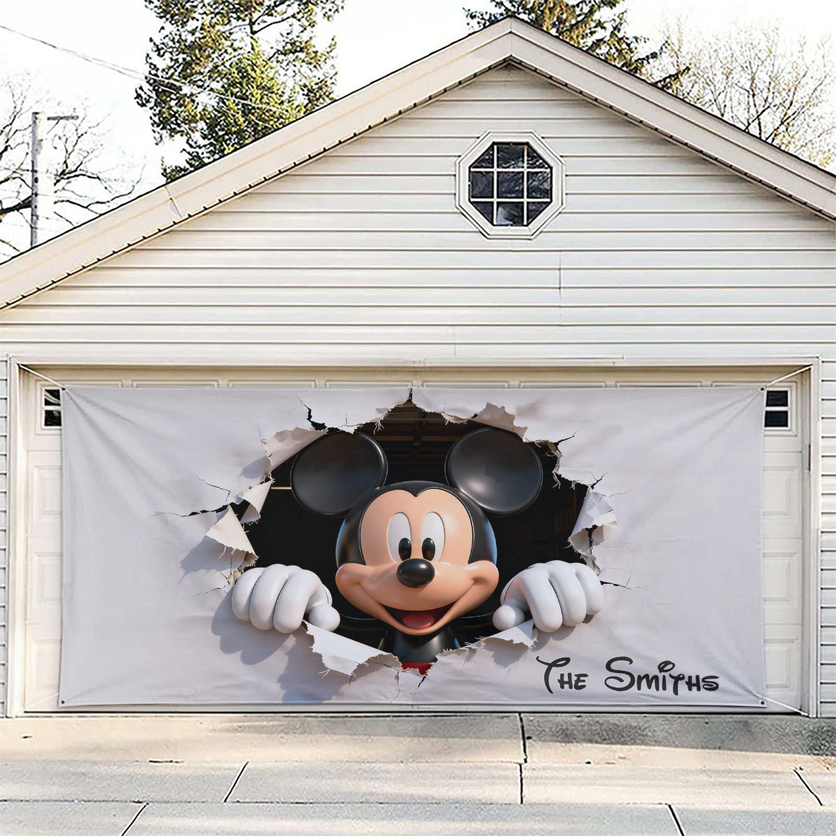 Peeking Mouse Head - Personalized Mouse Garage Door Banner