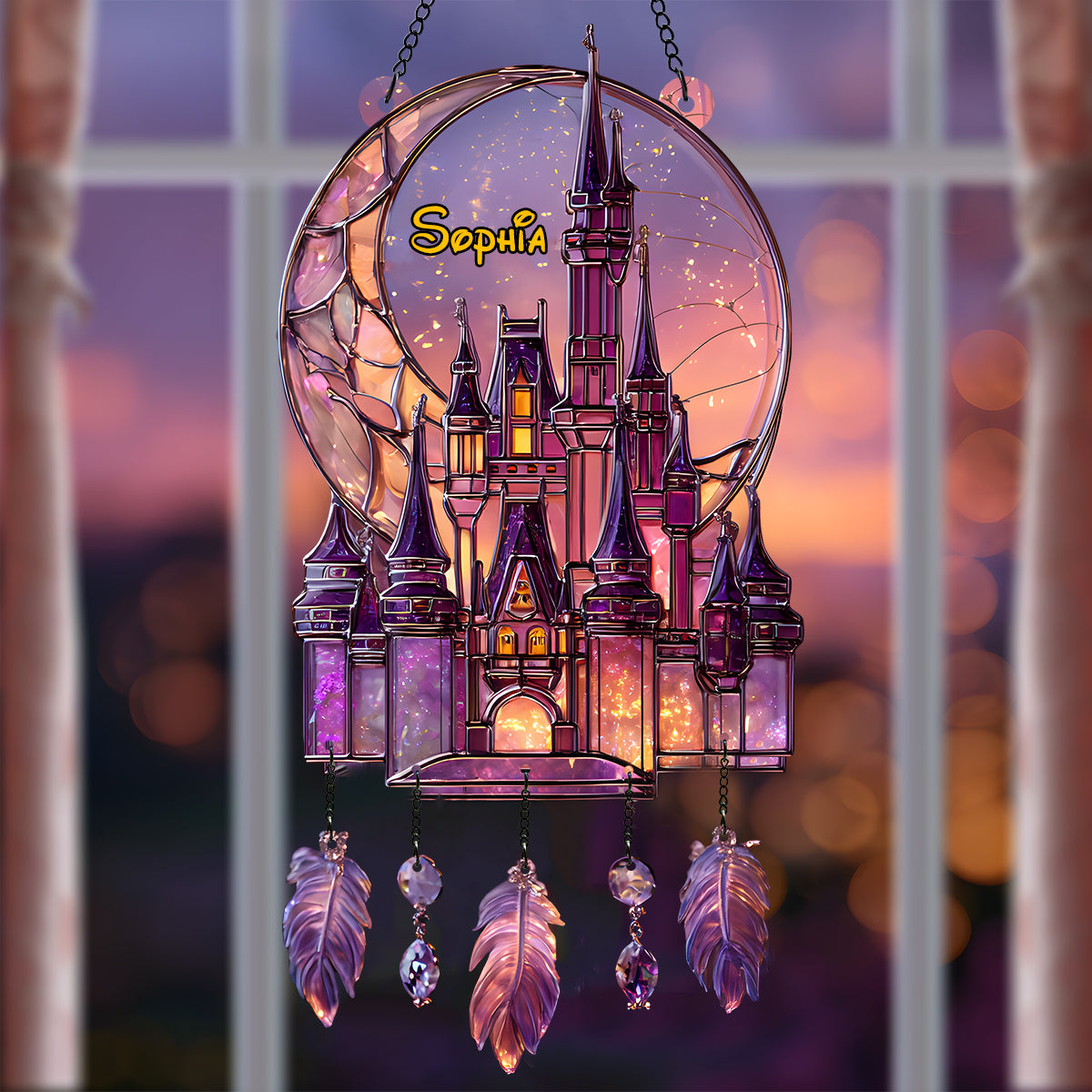 Magical Land - Personalized Mouse Window Hanging Suncatcher With Charms