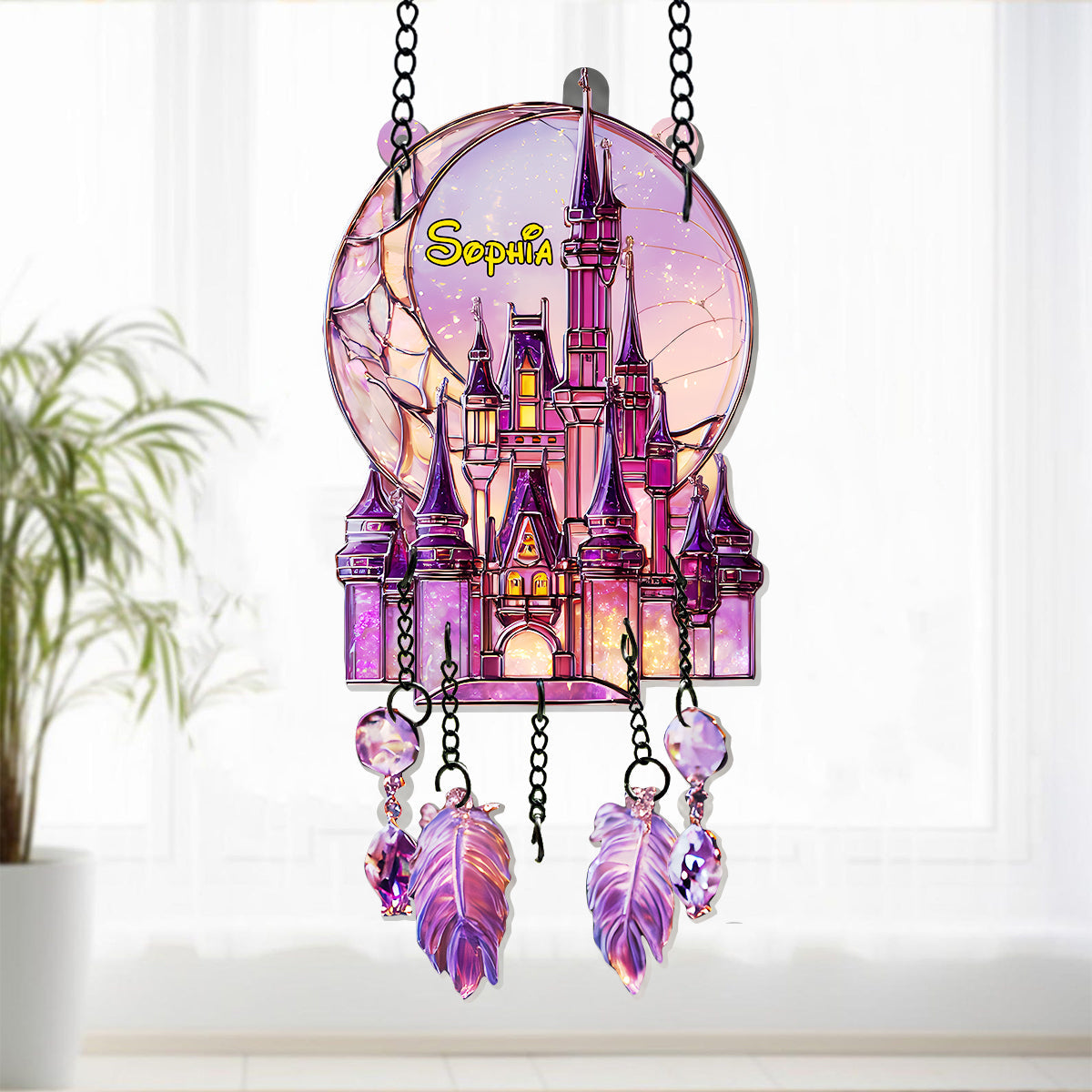 Magical Land - Personalized Mouse Window Hanging Suncatcher With Charms