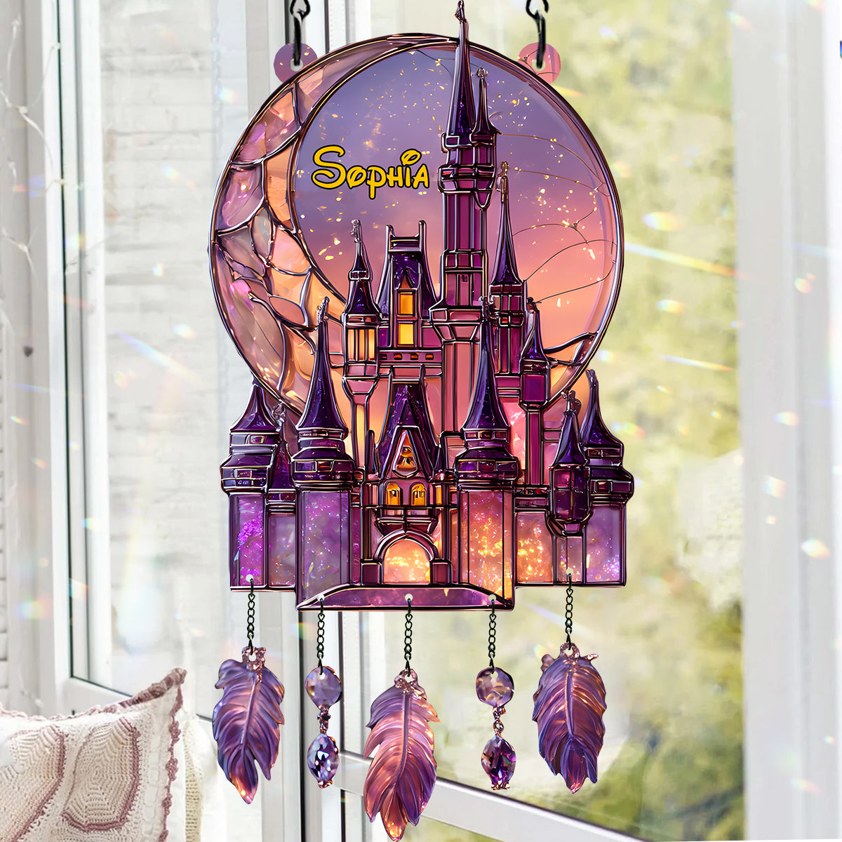 Magical Land - Personalized Mouse Window Hanging Suncatcher With Charms