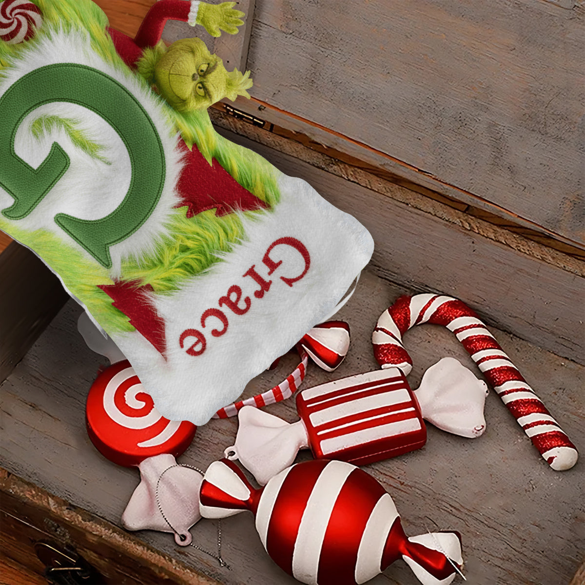 Green Furry - Personalized Stole Christmas Shaped Christmas Stocking