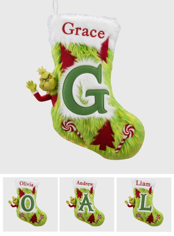Green Furry - Personalized Stole Christmas Shaped Christmas Stocking