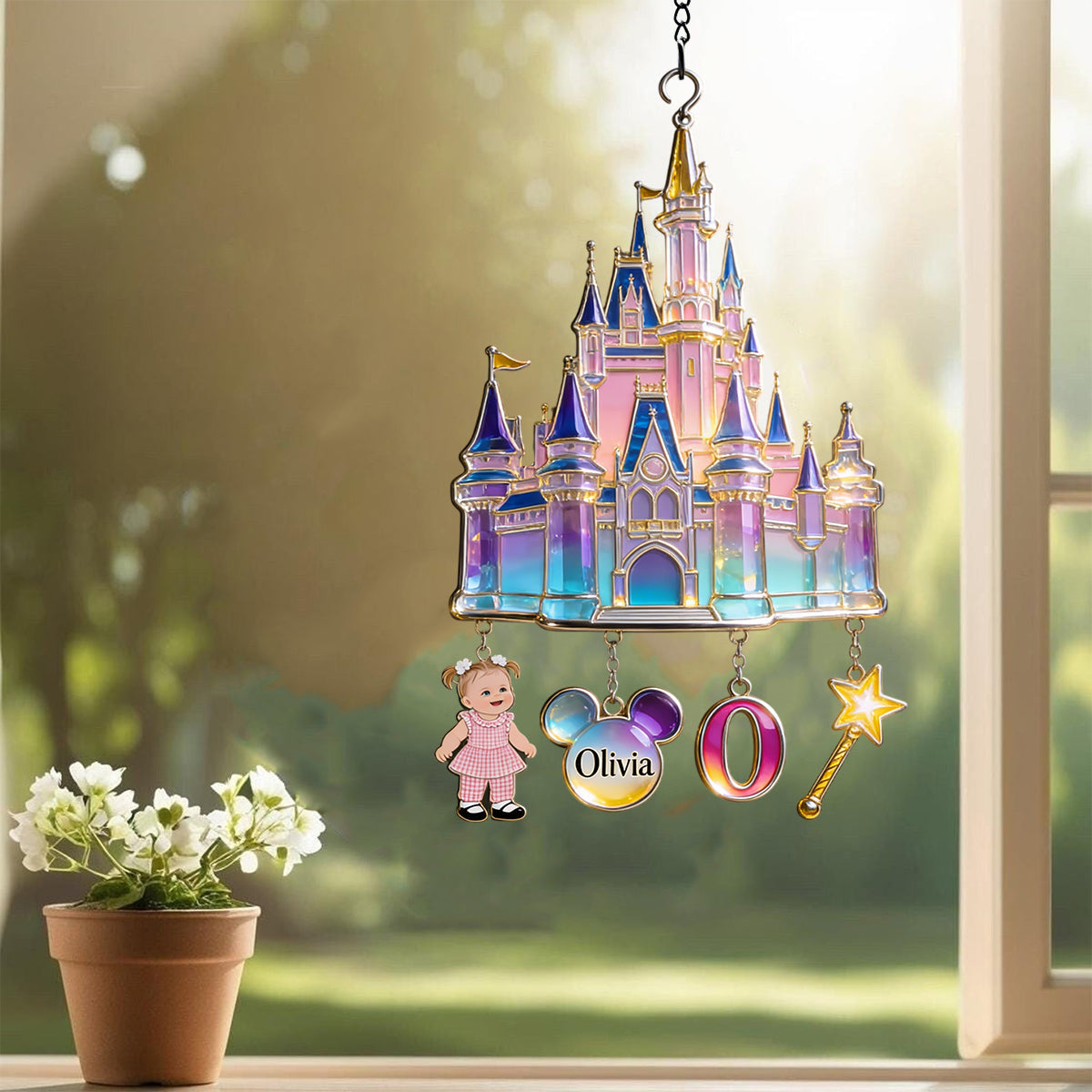 Magical Castle - Personalized Mouse Window Hanging Suncatcher With Charms