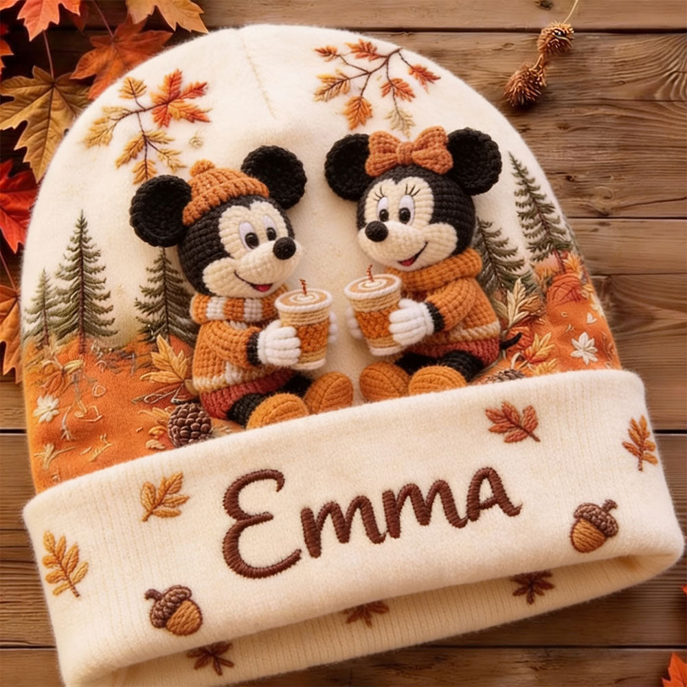 Pumpkin Spice & Cozy Vibes - Personalized Mouse Beanie Hat