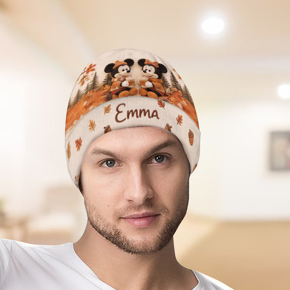 Pumpkin Spice & Cozy Vibes - Personalized Mouse Beanie Hat