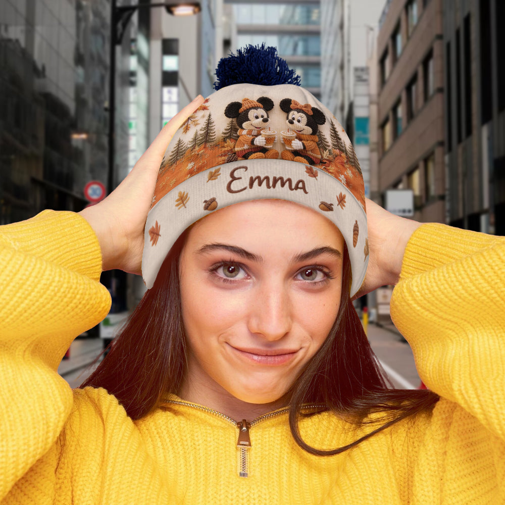 Pumpkin Spice & Cozy Vibes - Personalized Mouse Beanie Hat
