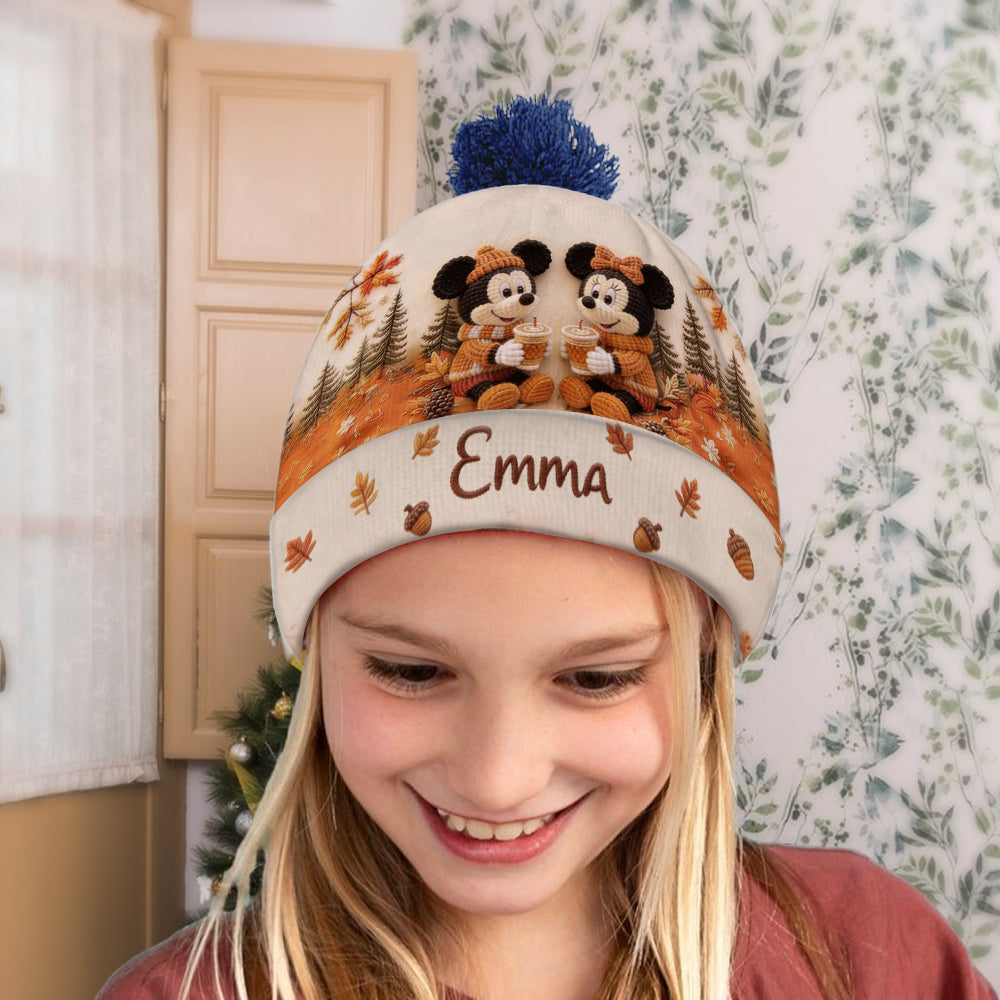 Pumpkin Spice & Cozy Vibes - Personalized Mouse Beanie Hat