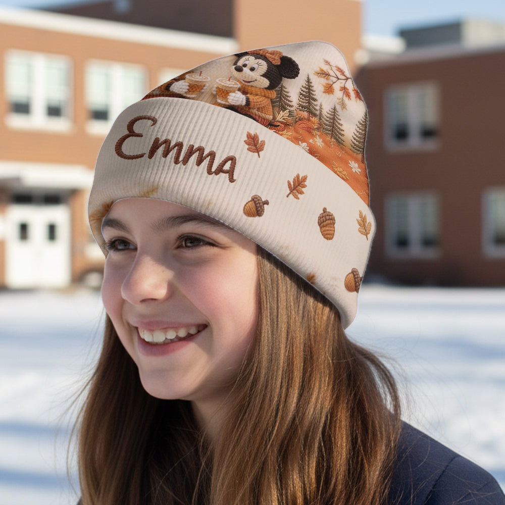Pumpkin Spice & Cozy Vibes - Personalized Mouse Beanie Hat