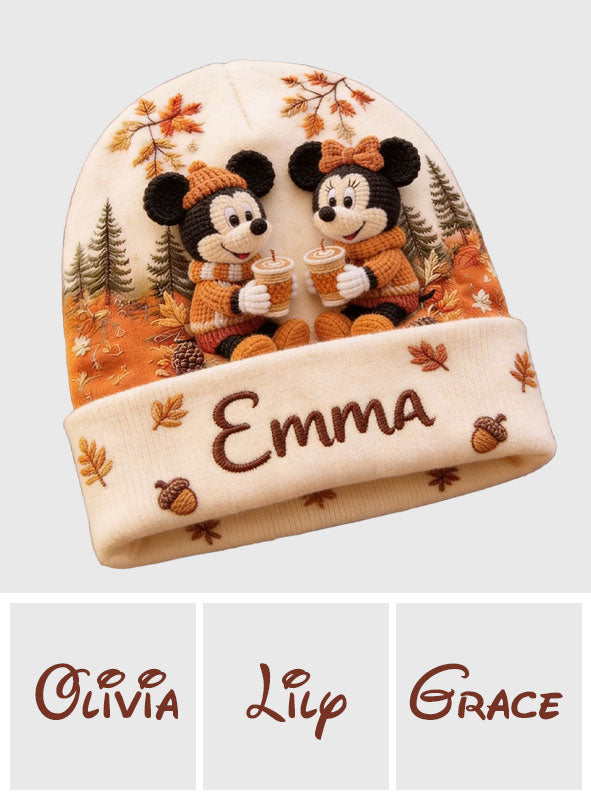 Pumpkin Spice & Cozy Vibes - Personalized Mouse Beanie Hat