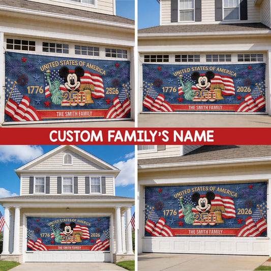 America 250th Anniversary - Personalized Mouse Garage Door Banner