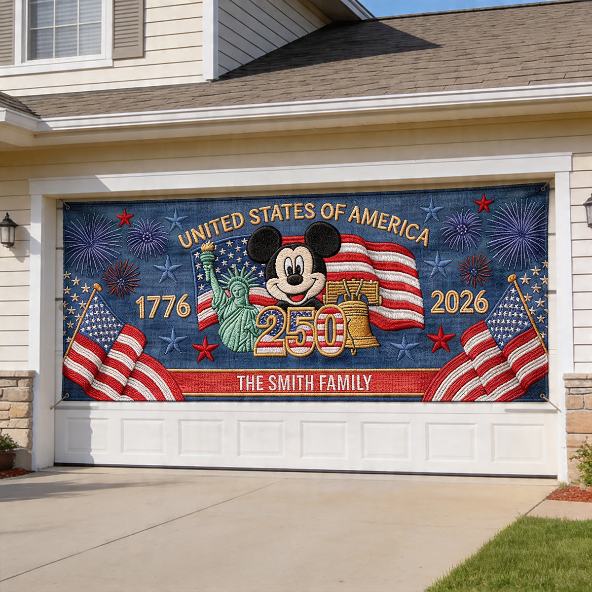 America 250th Anniversary - Personalized Mouse Garage Door Banner