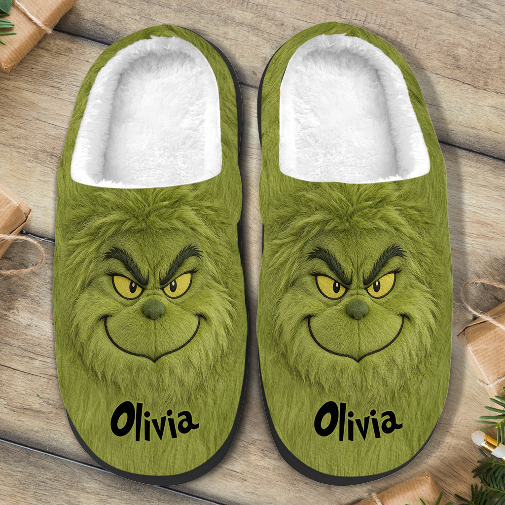 Merry Grinchmas - Personalized Stole Christmas Faux Fur Boot Slippers
