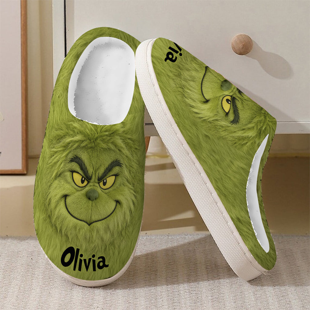 Merry Grinchmas - Personalized Stole Christmas Faux Fur Boot Slippers