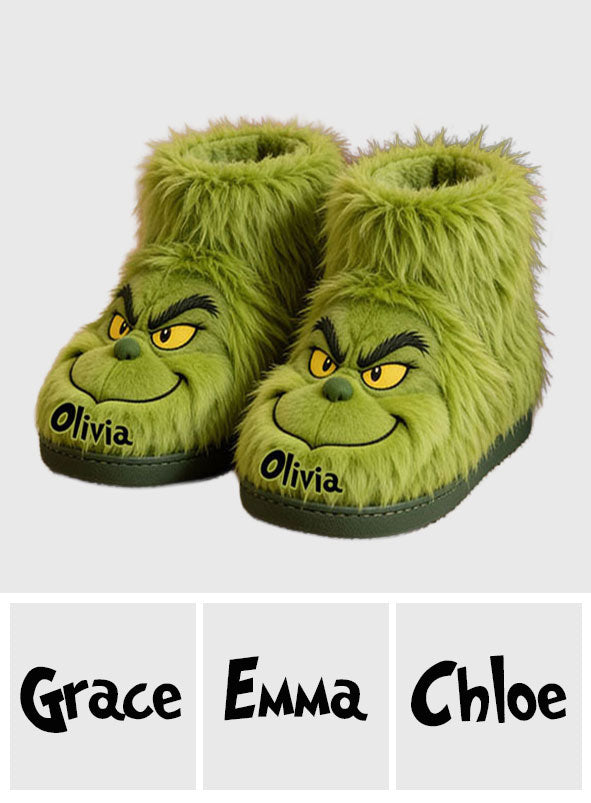 Merry Grinchmas - Personalized Stole Christmas Faux Fur Boot Slippers