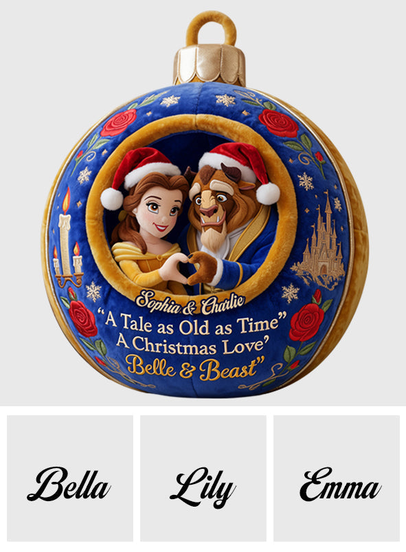 Merry Christmas Couple Gift - Personalized Beauty And The Beast Premium Faux Fur Pillow