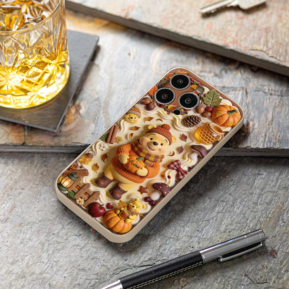 Cozy Vibe Cute Bear - Personalized Yellow Bear 3D Embossed Leather Phone Case