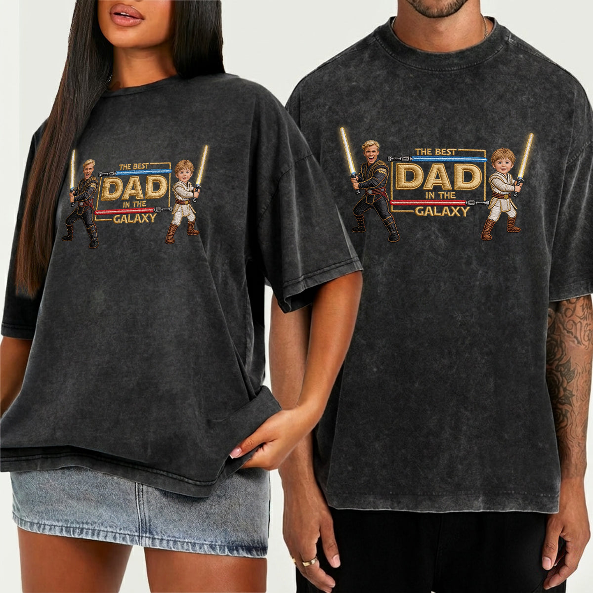 Best Dad In The Galaxy - Personalized Father Washed T-Shirt