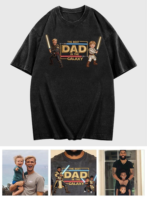 Best Dad In The Galaxy - Personalized Father Washed T-Shirt