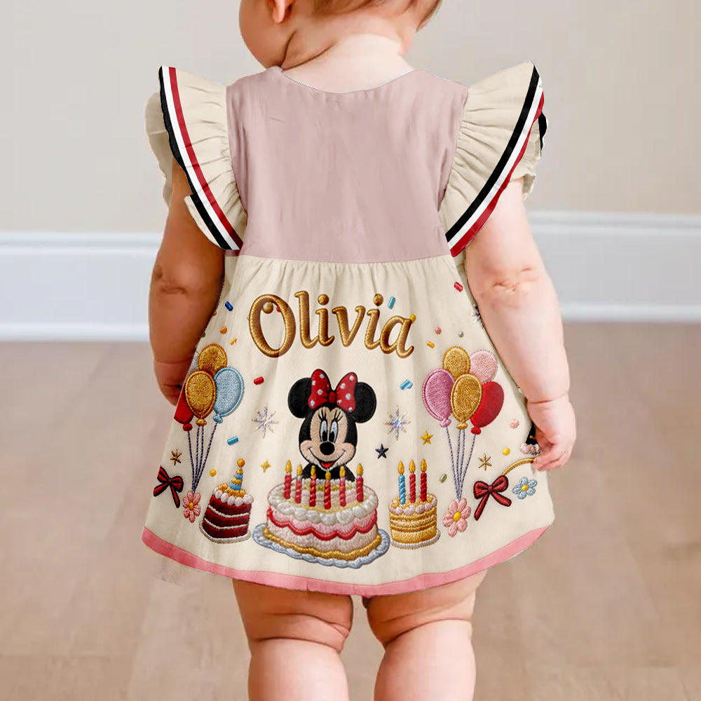 Magical Mouse Ears Birthday Gift For Kids - Personalized Mouse Kid Ruffle Sleeve Dress