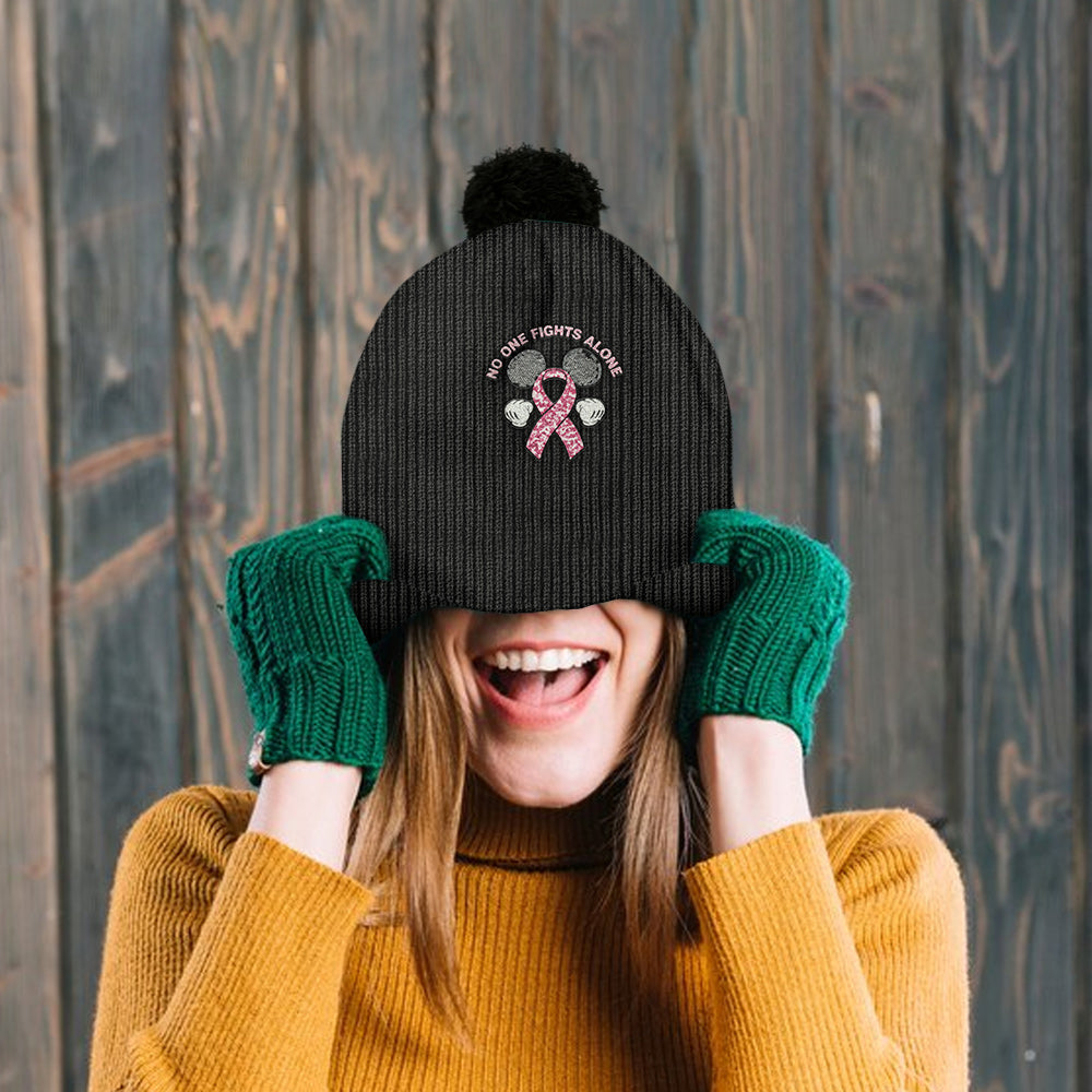 No One Fights Alone - Personalized Breast Cancer Awareness Beanie Hat