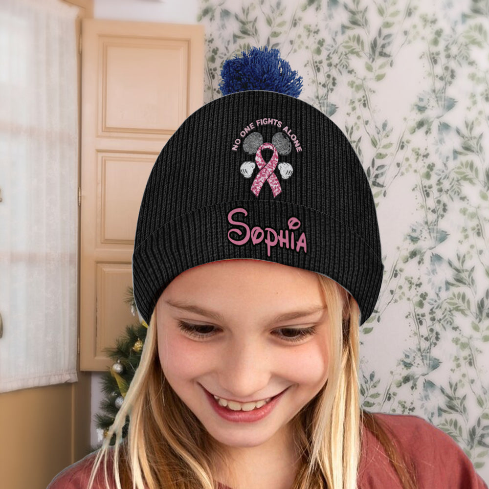 No One Fights Alone - Personalized Breast Cancer Awareness Beanie Hat