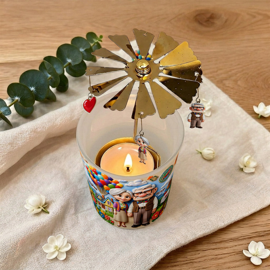 Where Love Glows, Adventure Grows - Personalized Up Movie Couple Spinning Candle Holder