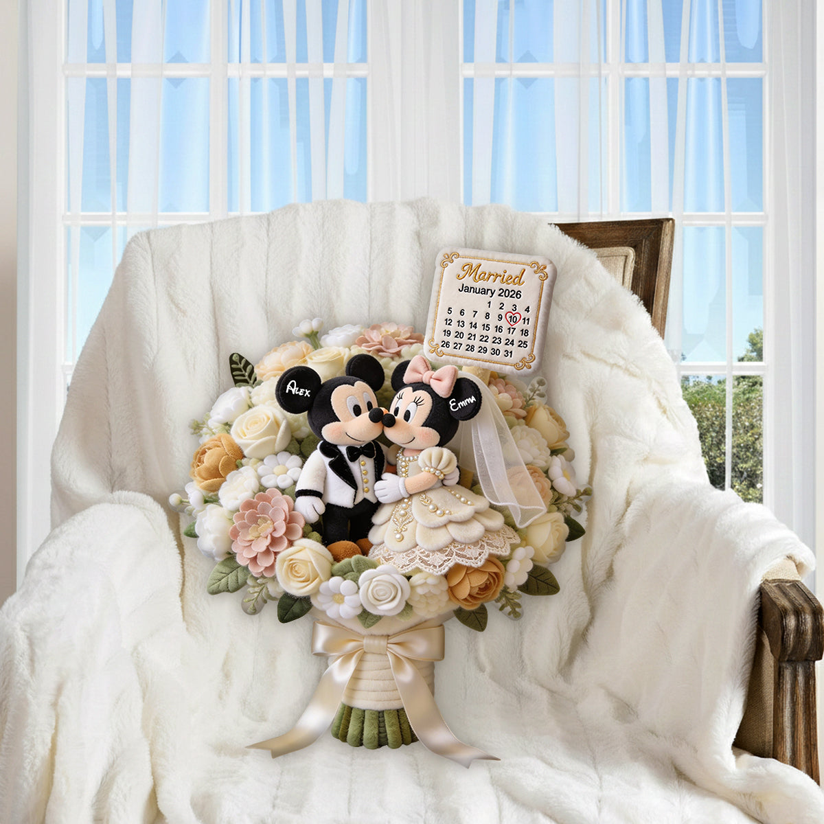 Anniversary Mouse Couple - Personalized Mouse Premium Faux Fur Pillow