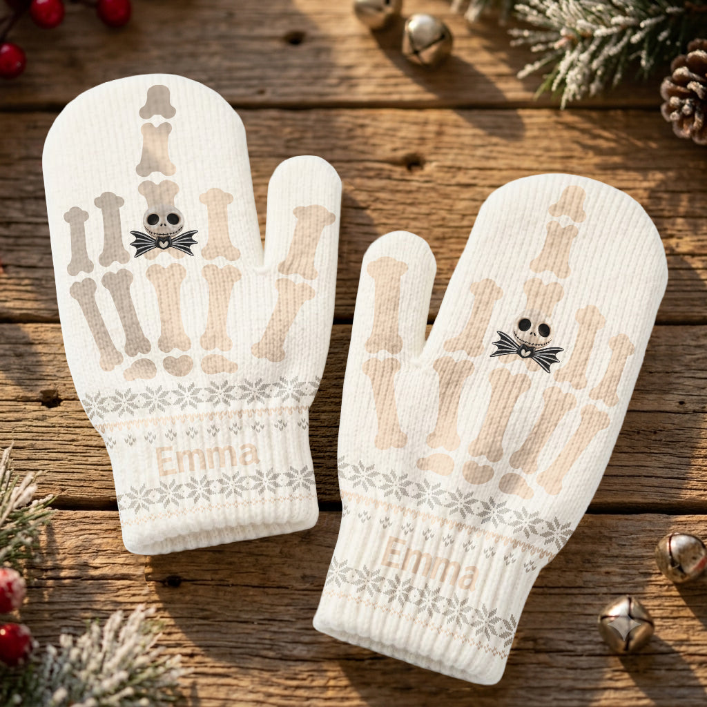 Funny Skeleton Hand - Personalized Nightmare Knitted Mittens