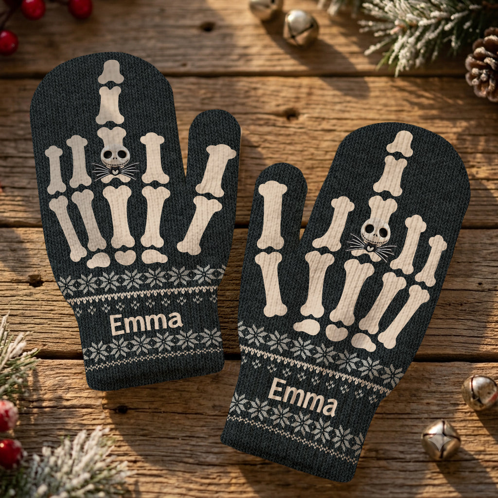 Funny Skeleton Hand - Personalized Nightmare Knitted Mittens