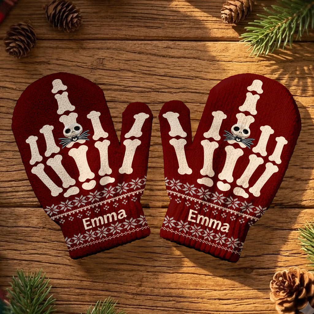 Funny Skeleton Hand - Personalized Nightmare Knitted Mittens
