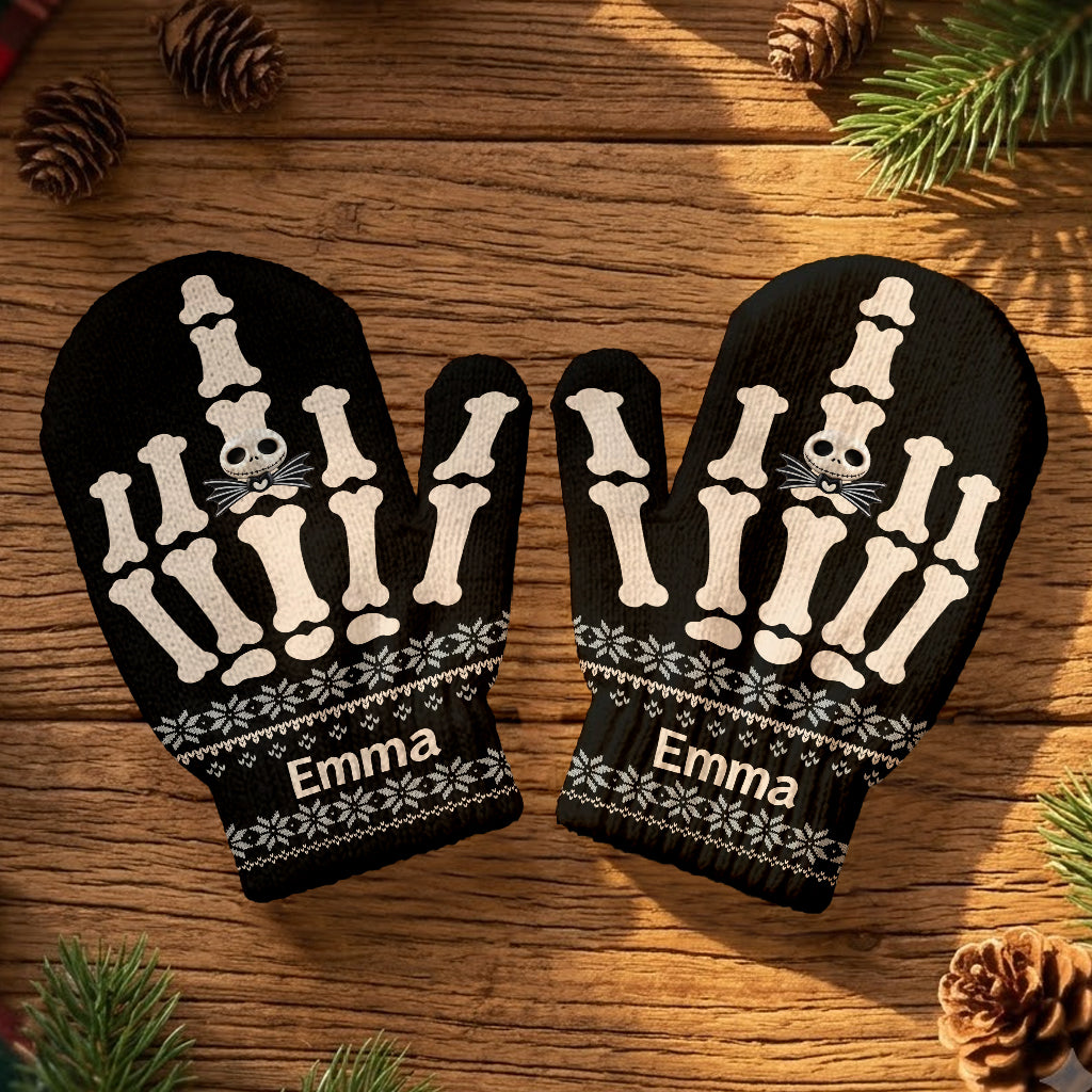 Funny Skeleton Hand - Personalized Nightmare Knitted Mittens