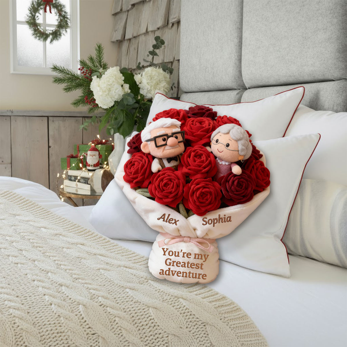 You're My Greatest Adventure Bouquet - Personalized Up Movie Couple Faux Fur Shaped Pillow