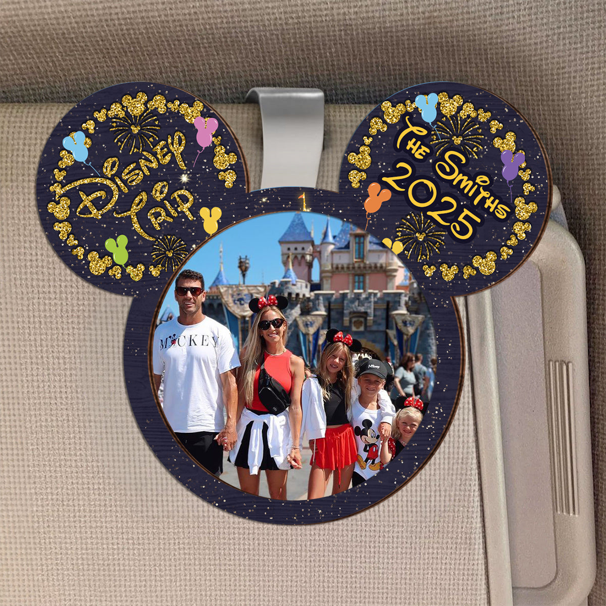 Family Trip - Personalized Mouse 2 Layered Car Visor Clip