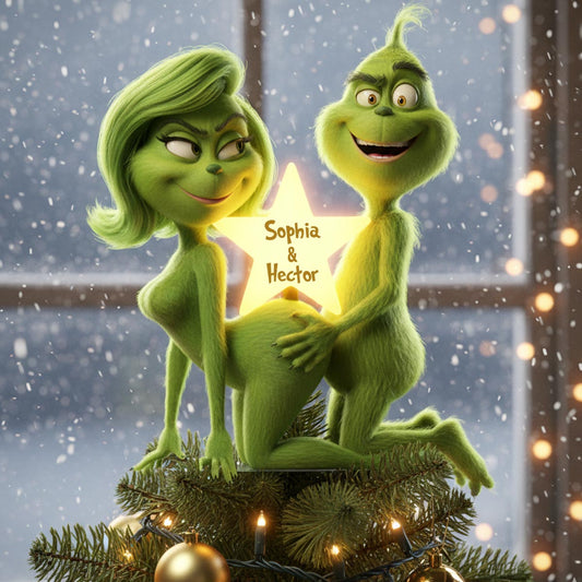 Fuzzy Green Trouble on Top - Personalized Stole Christmas LED Light Tree Topper