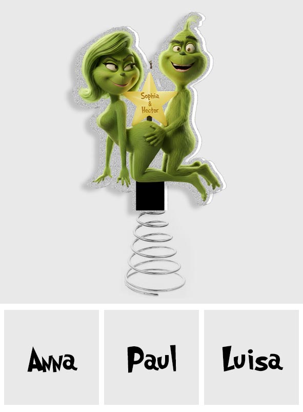 Fuzzy Green Trouble on Top - Personalized Stole Christmas LED Light Tree Topper