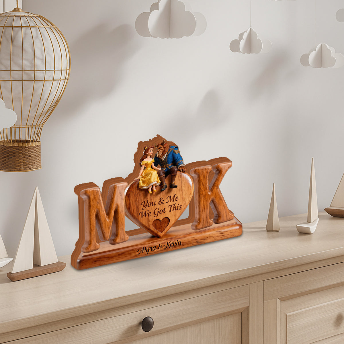 You & Me We Got This - Personalized Beauty And The Beast Custom Shaped Wood Plaque