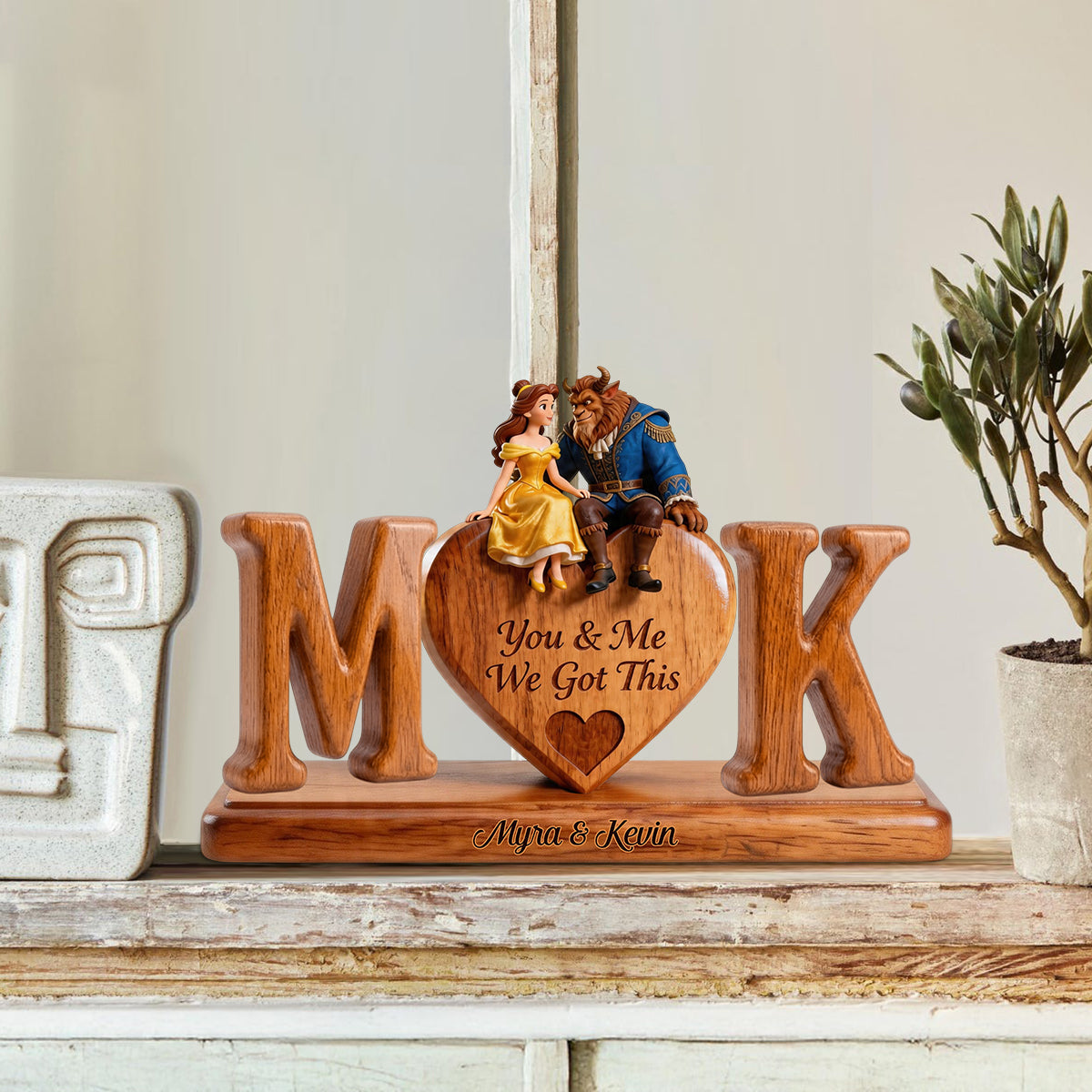 You & Me We Got This - Personalized Beauty And The Beast Custom Shaped Wood Plaque