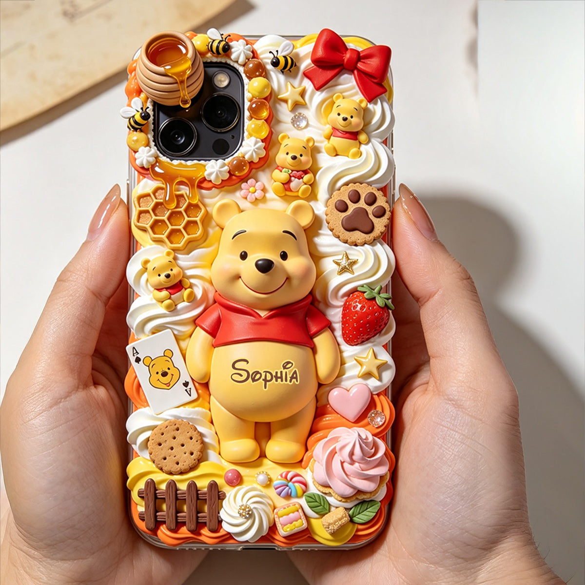 Sweet Bear - Personalized Yellow Bear 3D Embossed Leather Phone Case
